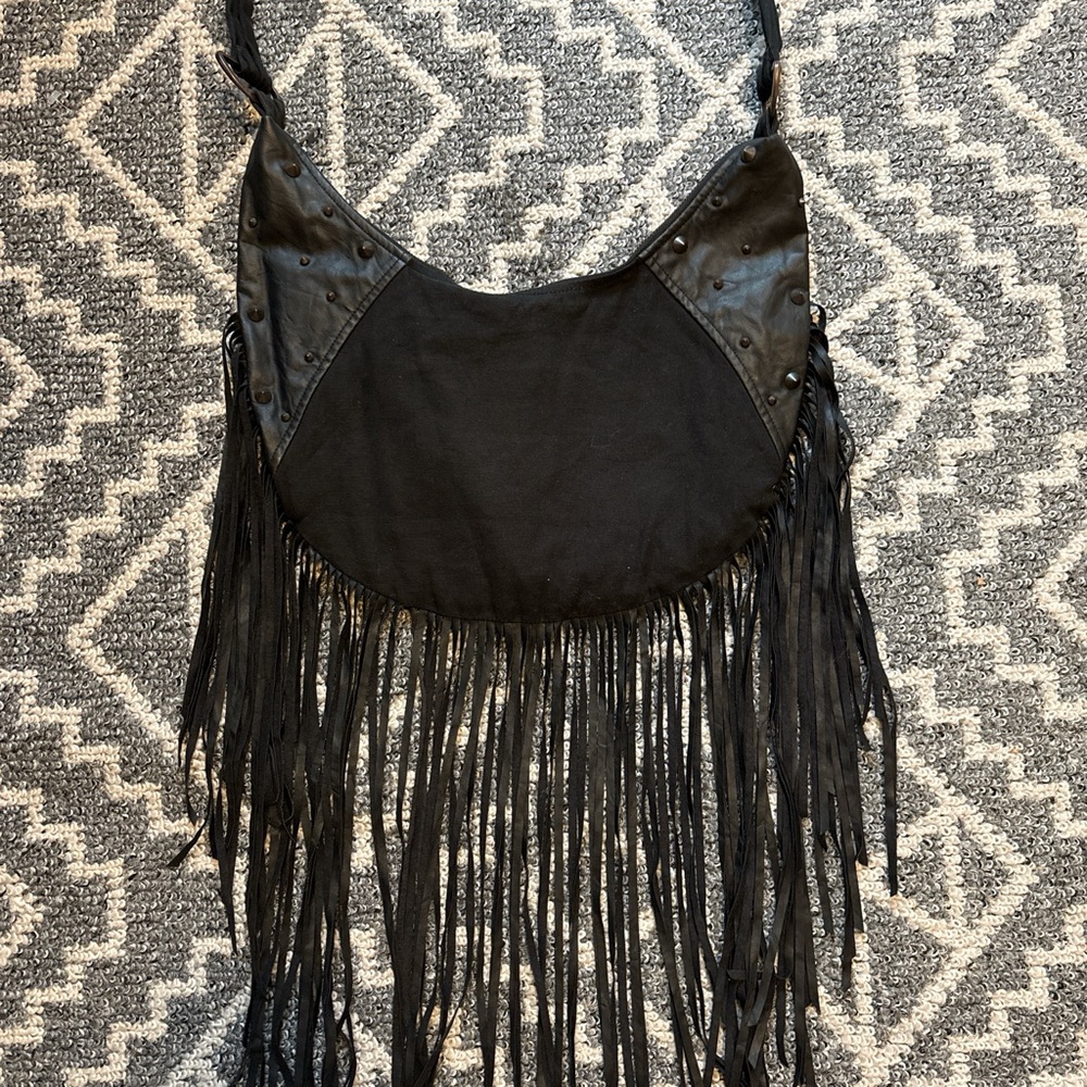Lip service studded leather fringe bag